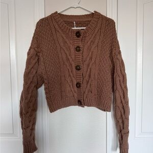 Free People Cable Knit Cardigan in Brown